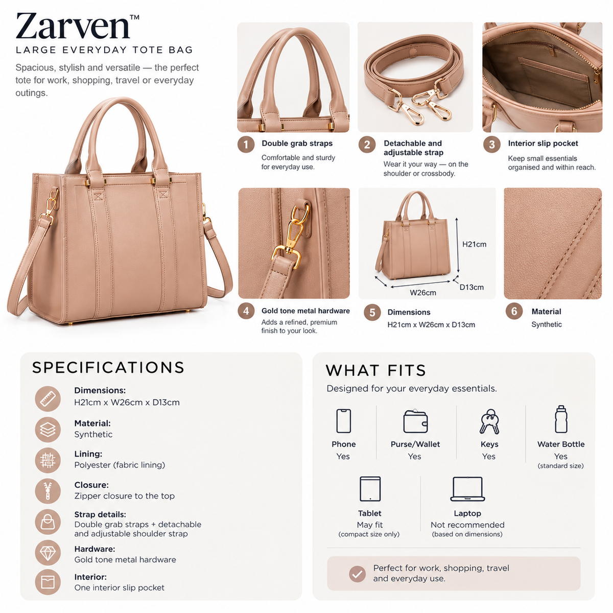 Zarven  Large Everyday Tote Bag