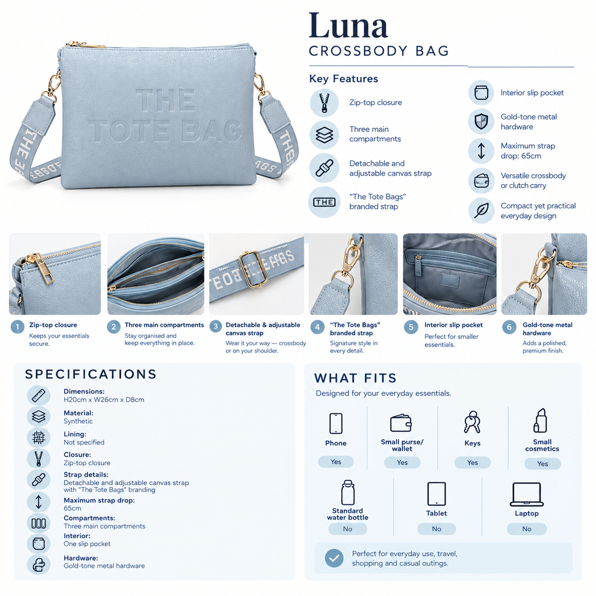 Luna TTB05 Crossbody Bag — Detachable Strap