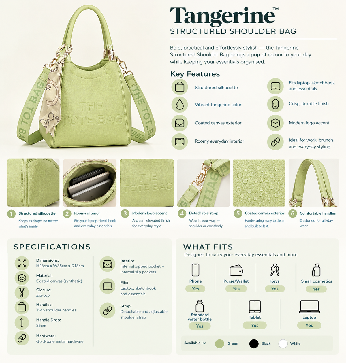 Tangerine" – Structured Statement Tote Bag